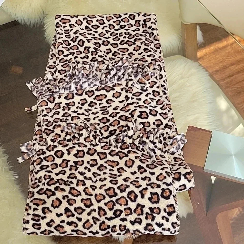 Thick Cheetah Leopard print Scarf with Fringes